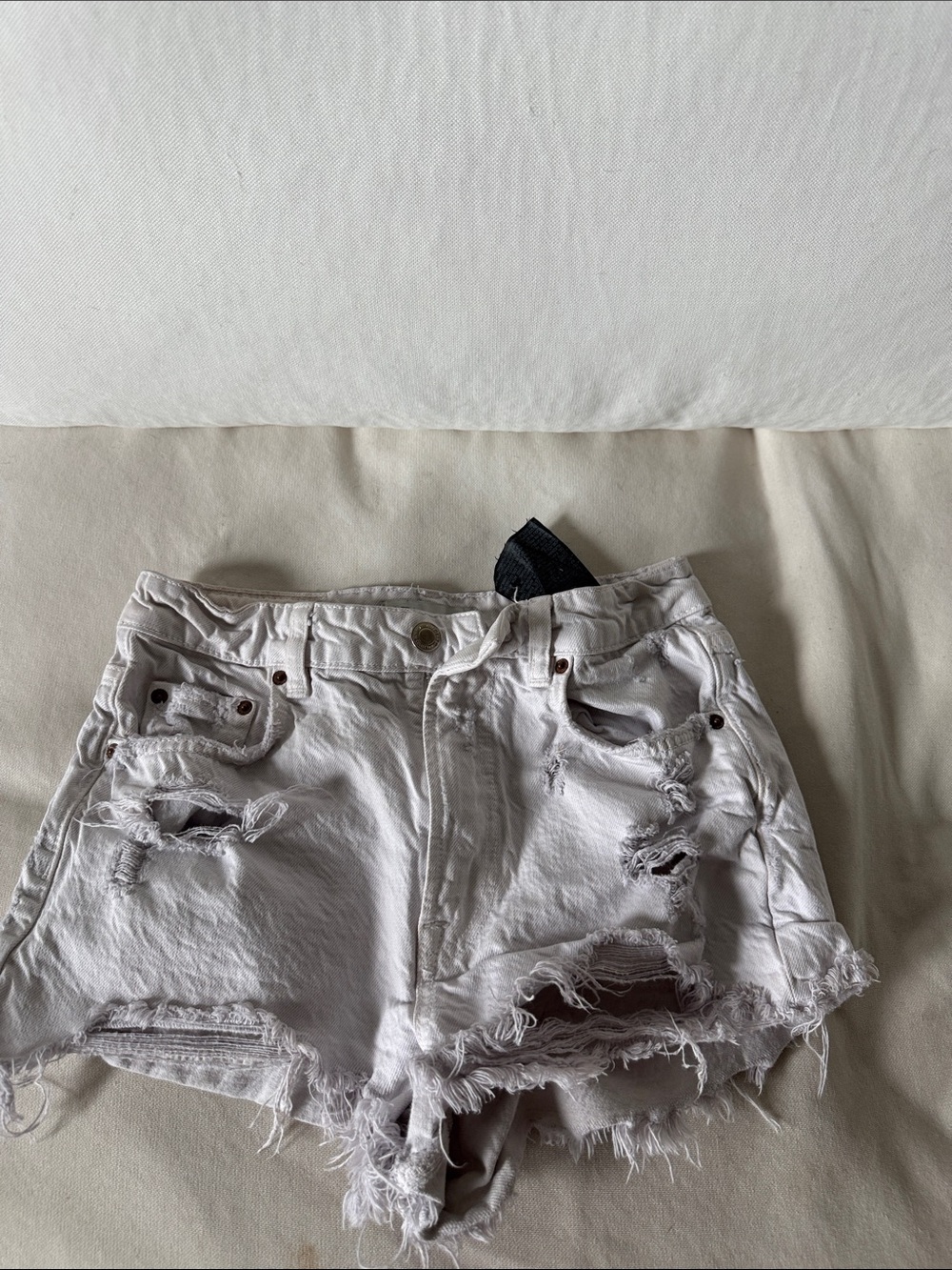 Zara White Distressed Denim Shorts